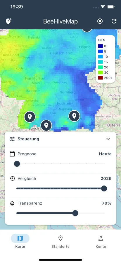 BeeHiveMap: Trachtkarte mit Prognose über Deutschland